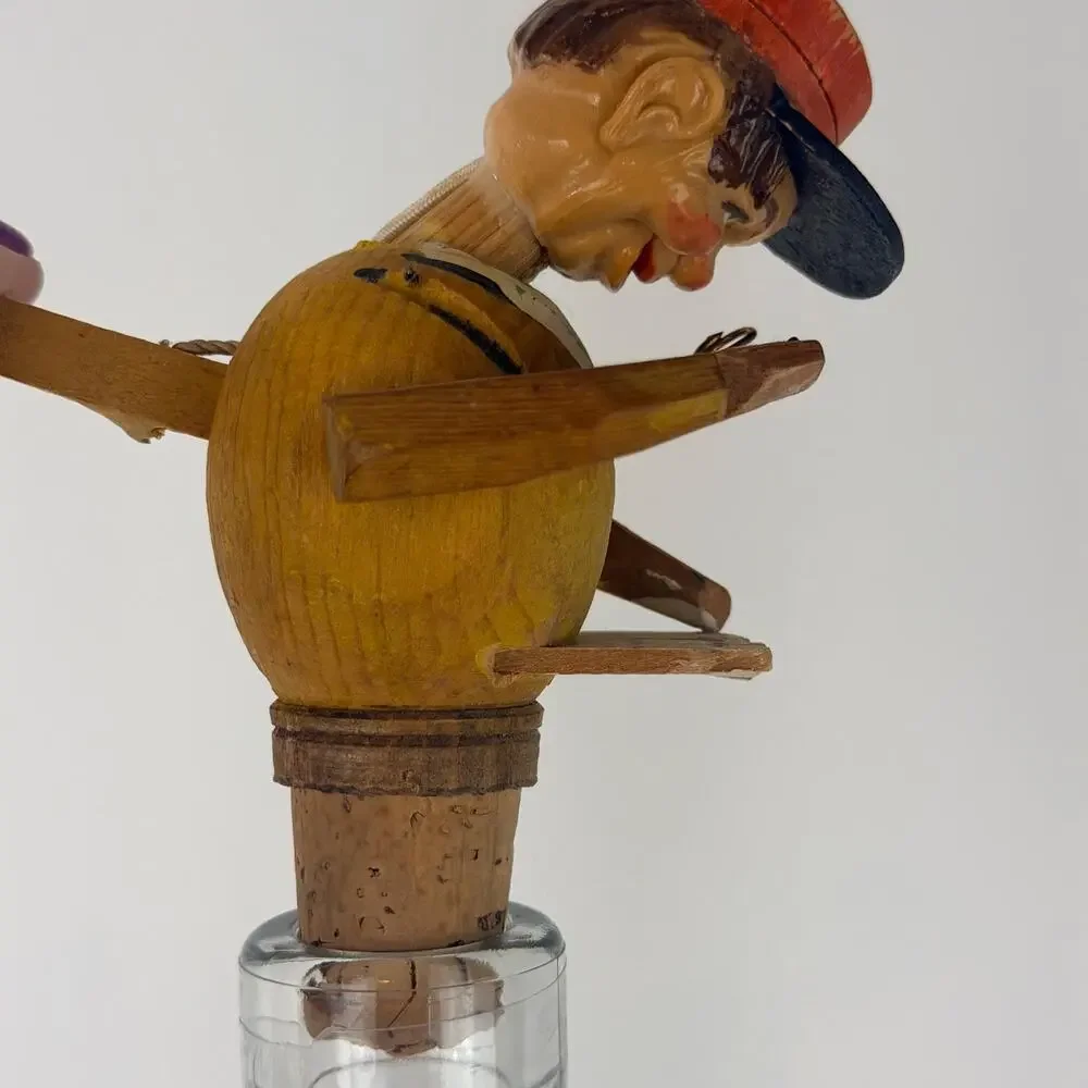 Anri Vintage Mechanical Bottle Stopper Carved Wood Cork‎ Base